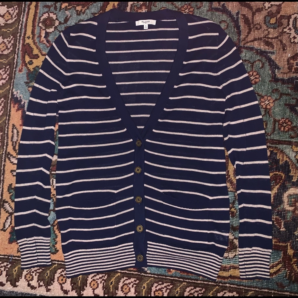 Madewell Cardigan Medium Button Up Long Sleeve Pockets Stripes V Neck Medium